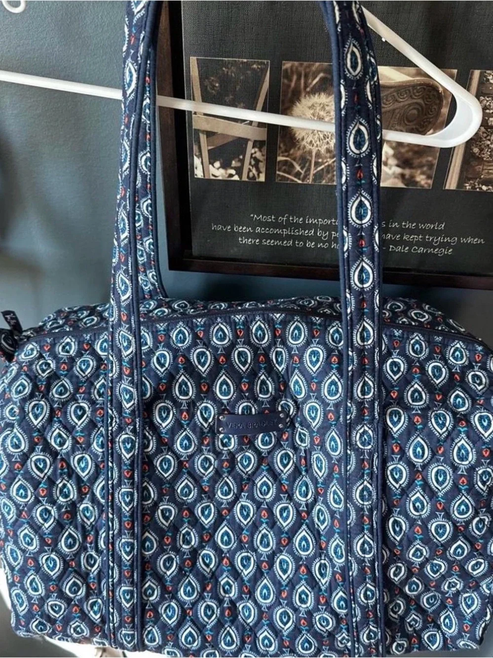 Quilted Navy Patterned Tote Bag